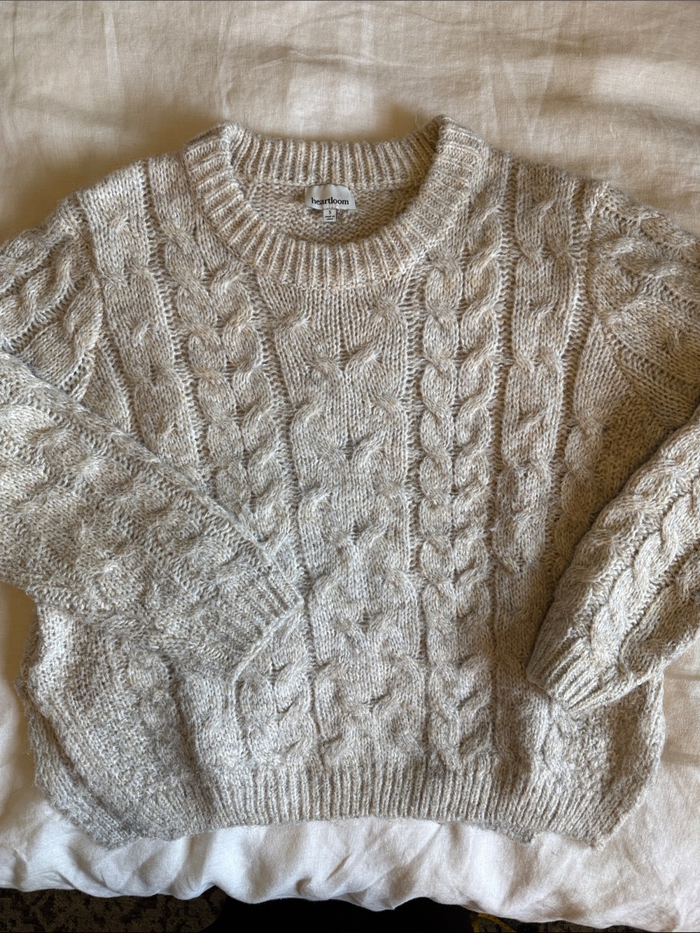 Heartloom Cable Knit Crewneck Sweater - Cream